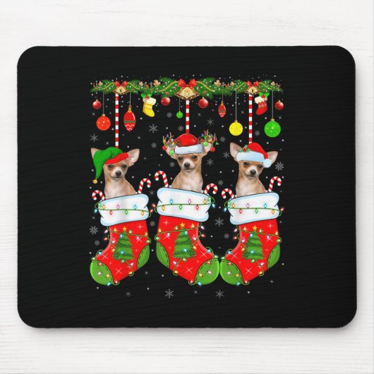 Chihuahua Dog In Christmas Socks Funny Pet Dog Lov Mousepad (Vorne)