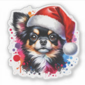 Chihuahua Dog in der Weihnachtsmannmütze Weihnacht Aufkleber (Vorderseite)
