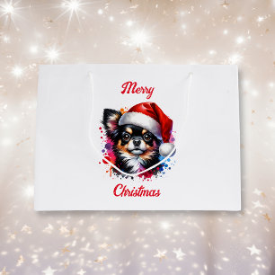 Chihuahua Dog in der Weihnachtsmannmütze Weihnacht Große Geschenktüte
