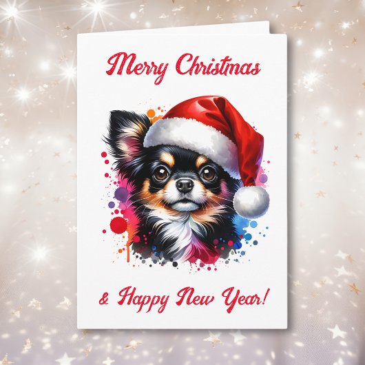 Chihuahua Dog in der Weihnachtsmannmütze Weihnacht Karte