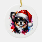 Chihuahua Dog in der Weihnachtsmannmütze Weihnacht Keramik Ornament (Vorne)