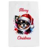 Chihuahua Dog in der Weihnachtsmannmütze Weihnacht Mittlere Geschenktüte (Vorderseite)
