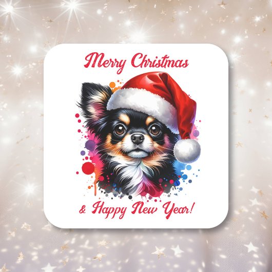 Chihuahua Dog in der Weihnachtsmannmütze Weihnacht Quadratischer Aufkleber