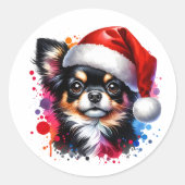 Chihuahua Dog in der Weihnachtsmannmütze Weihnacht Runder Aufkleber (Vorderseite)