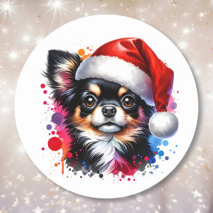 Chihuahua Dog in der Weihnachtsmannmütze Weihnacht Runder Aufkleber