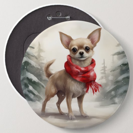Chihuahua Dog in Schnee Weihnachten Button (Vorne & Hinten)