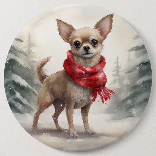 Chihuahua Dog in Schnee Weihnachten Button (Vorderseite)