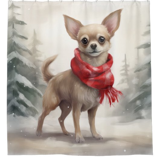 Chihuahua Dog in Schnee Weihnachten Duschvorhang (Vorderseite)