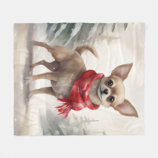 Chihuahua Dog in Schnee Weihnachten Fleecedecke (Vorderseite (Horizontal))