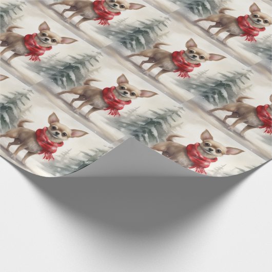 Chihuahua Dog in Schnee Weihnachten Geschenkpapier (Ecke)