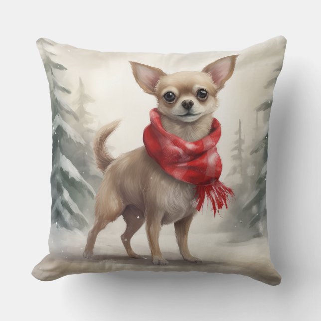 Chihuahua Dog in Schnee Weihnachten Kissen (Vorderseite)