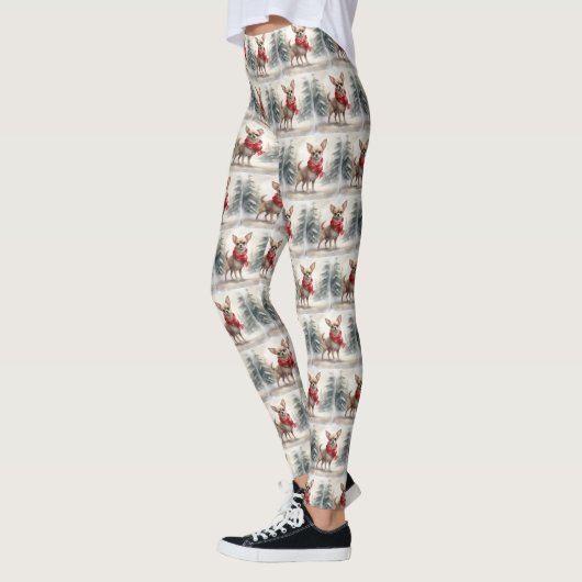 Chihuahua Dog in Schnee Weihnachten Leggings (Links)