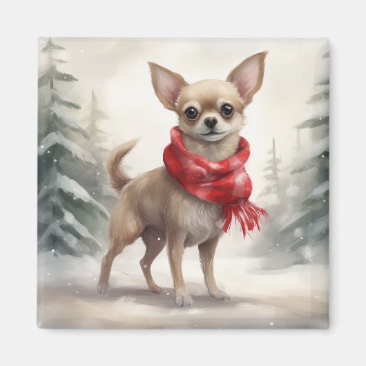 Chihuahua Dog in Schnee Weihnachten Magnet (Vorne)