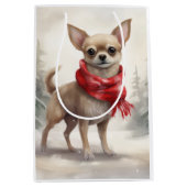 Chihuahua Dog in Schnee Weihnachten Mittlere Geschenktüte (Vorderseite)