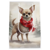 Chihuahua Dog in Schnee Weihnachten Mittlere Geschenktüte (Rückseite)