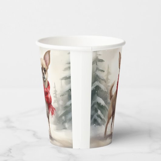 Chihuahua Dog in Schnee Weihnachten Pappbecher (Rechts)