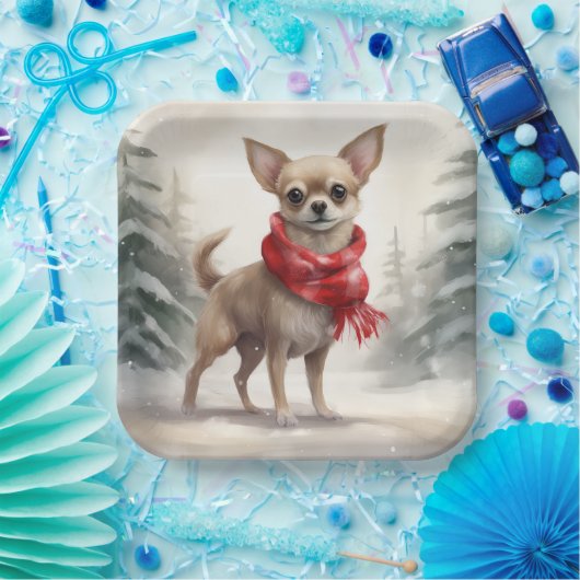 Chihuahua Dog in Schnee Weihnachten Pappteller (Party)