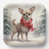 Chihuahua Dog in Schnee Weihnachten Pappteller (Vorderseite)