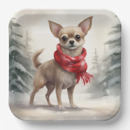 Chihuahua Dog in Schnee Weihnachten Pappteller (Vorderseite)