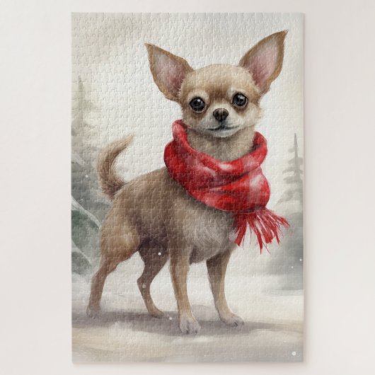 Chihuahua Dog in Schnee Weihnachten Puzzle (Vertikal)