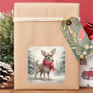 Chihuahua Dog in Schnee Weihnachten Quadratischer Aufkleber