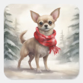 Chihuahua Dog in Schnee Weihnachten Quadratischer Aufkleber (Vorderseite)