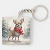 Chihuahua Dog in Schnee Weihnachten Schlüsselanhänger (Rückseite)