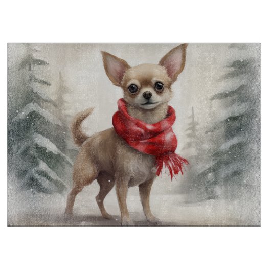 Chihuahua Dog in Schnee Weihnachten Schneidebrett (Vorderseite)