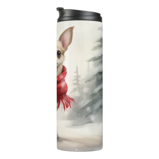 Chihuahua Dog in Schnee Weihnachten Thermosbecher (Nach rechts gedreht)