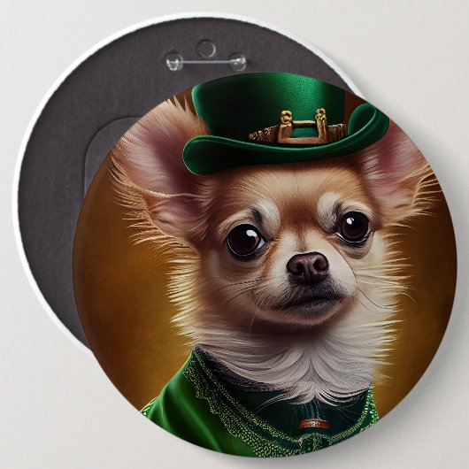 Chihuahua Dog in St. Patrick's Day Dress Button (Vorne & Hinten)