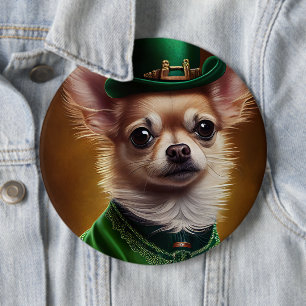 Chihuahua Dog in St. Patrick's Day Dress Button