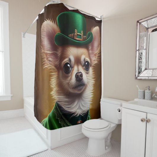 Chihuahua Dog in St. Patrick's Day Dress Duschvorhang (Beispiel)
