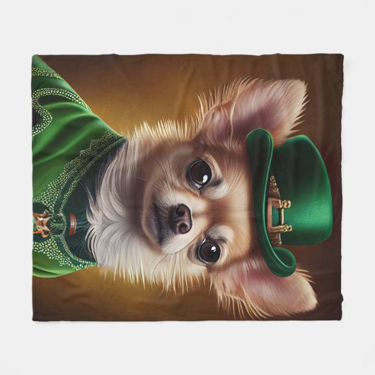 Chihuahua Dog in St. Patrick's Day Dress Fleecedecke (Vorderseite (Horizontal))