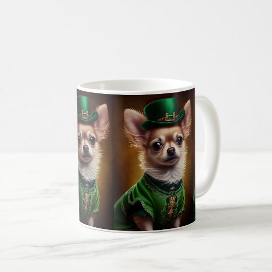Chihuahua Dog in St. Patrick's Day Dress Kaffeetasse (VorderseiteRechts)