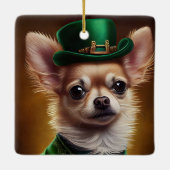 Chihuahua Dog in St. Patrick's Day Dress Keramikornament (Rückseite)