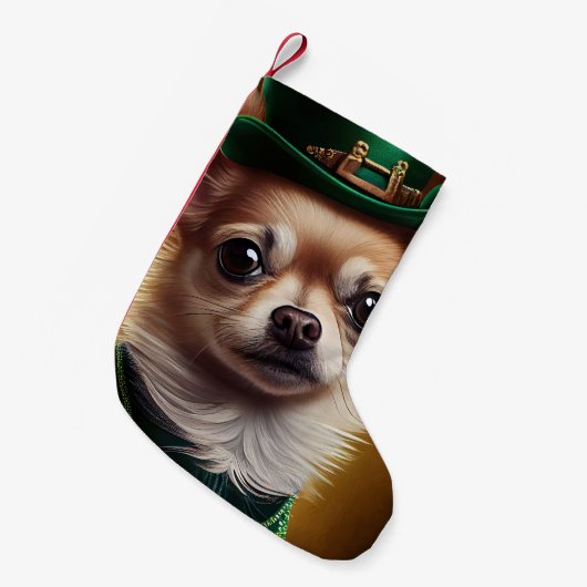Chihuahua Dog in St. Patrick's Day Dress Kleiner Weihnachtsstrumpf (Vorderansicht (hängend))