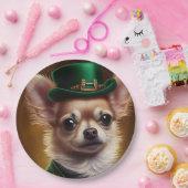 Chihuahua Dog in St. Patrick's Day Dress Pappteller (Party)