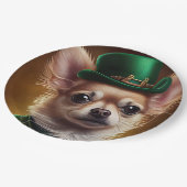 Chihuahua Dog in St. Patrick's Day Dress Pappteller (Schrägansicht)