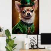 Chihuahua Dog in St. Patrick's Day Dress Poster (Heimbüro)