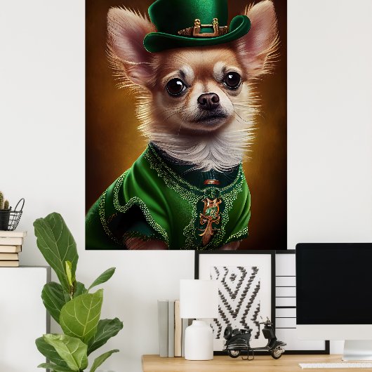 Chihuahua Dog in St. Patrick's Day Dress Poster (Heimbüro)