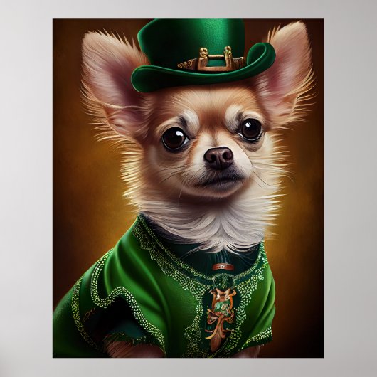 Chihuahua Dog in St. Patrick's Day Dress Poster (Vorne)