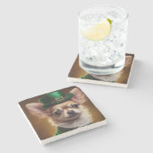 Chihuahua Dog in St. Patrick's Day Dress Steinuntersetzer (Seitenansicht)