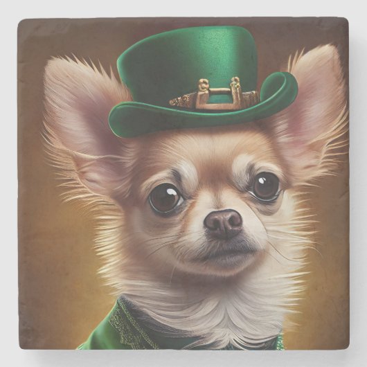 Chihuahua Dog in St. Patrick's Day Dress Steinuntersetzer (Vorderseite)