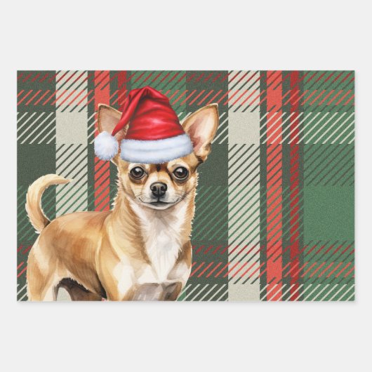 Chihuahua Dog Karierte Weihnachten rot und grün Geschenkpapier Set (Vorderseite 3)
