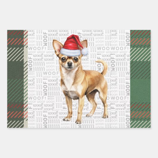 Chihuahua Dog Karierte Weihnachten rot und grün Geschenkpapier Set (Vorderseite)