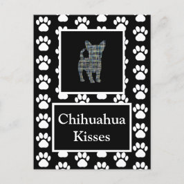Chihuahua Dog Kisses Silhouette in Y&B Grid Postkarte
