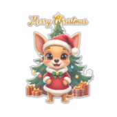 Chihuahua Dog Merry Christmas Aufkleber (Vorderseite)