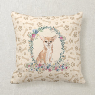 Chihuahua Dog Paw Print & Floral Niedlich Kissen