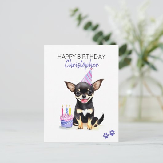 Chihuahua Dog Personalisiert Happy Birthday Postkarte (Stehend Vorderseite)