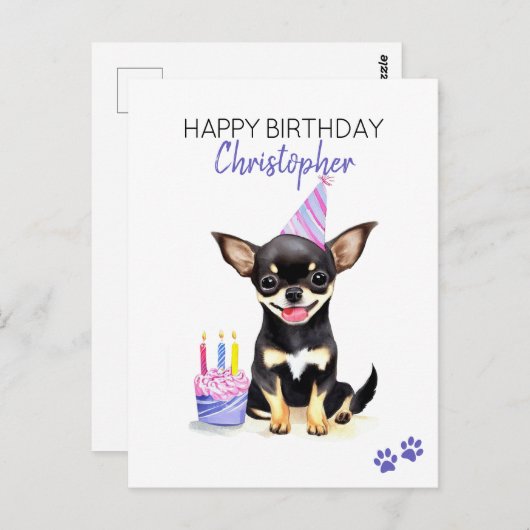 Chihuahua Dog Personalisiert Happy Birthday Postkarte (Vorne/Hinten)